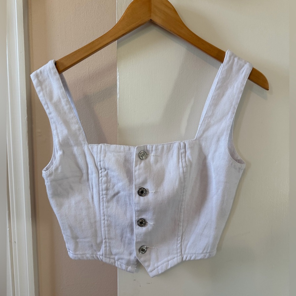 NWOT White Denim Style Button-Up Crop Top